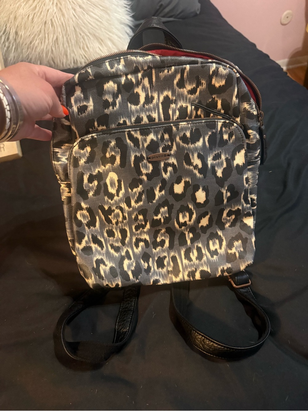 pistil Leopard-Print Mini Backpack in Black and Cream